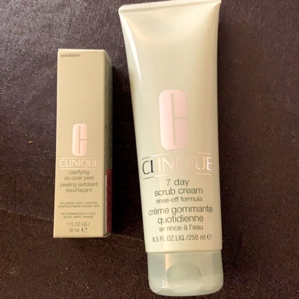 Clinique 7 day scrub cream & do over peel exfoliant bundle brand new